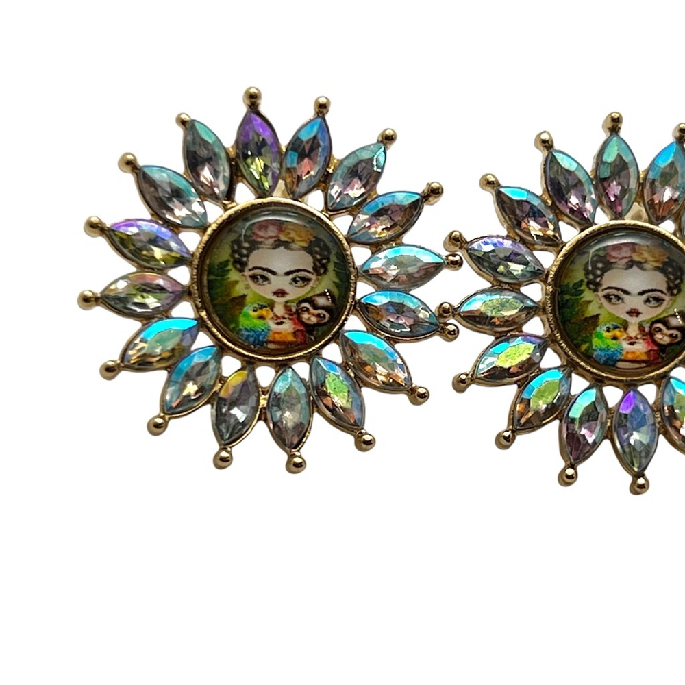 Frida Kahlo Iridescent Crystal Starburst Post Earrings, Artsy Boho Accessories - Picture 5 of 8